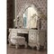 ACME Tufted Fabric Upholstered Wooden Vanity Stool with Scrolled Legs, Bone White- Saltoro Sherpi